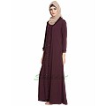 Front open abaya with frills on panels and sleeves- Maroon Front open abaya with frills on panels and sleeves- Maroon
